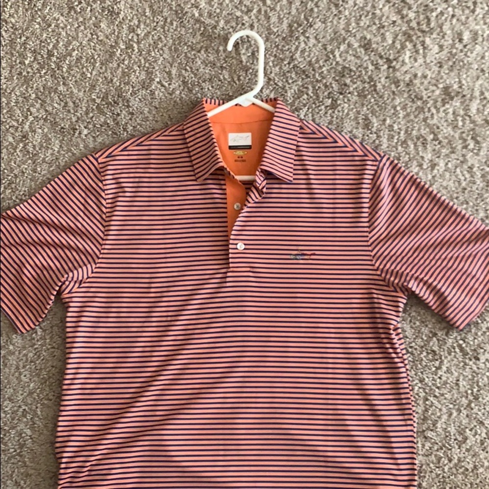 Greg Norman M Striped Polo - Orange and Navy Blue